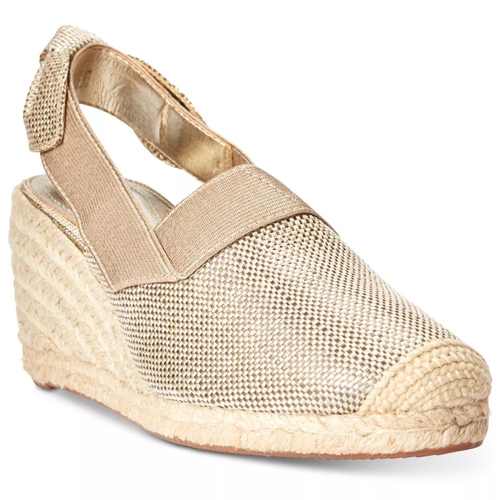 Ralph Lauren Helma Metallic Espadrille Silver Beige Size 10